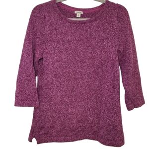 LL Bean Women's 3/4 Sleeve Sweater Berry Pink Heavyweight 100% Cotton Size‎ M